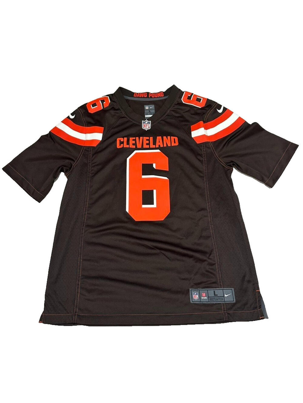 Cleveland Browns Jersey Mens L Large NFL Nike Vapor Elite Sewn Baker Mayfield #6